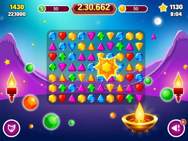 Bright Blast gameplay screenshot showing colorful gems and power-ups